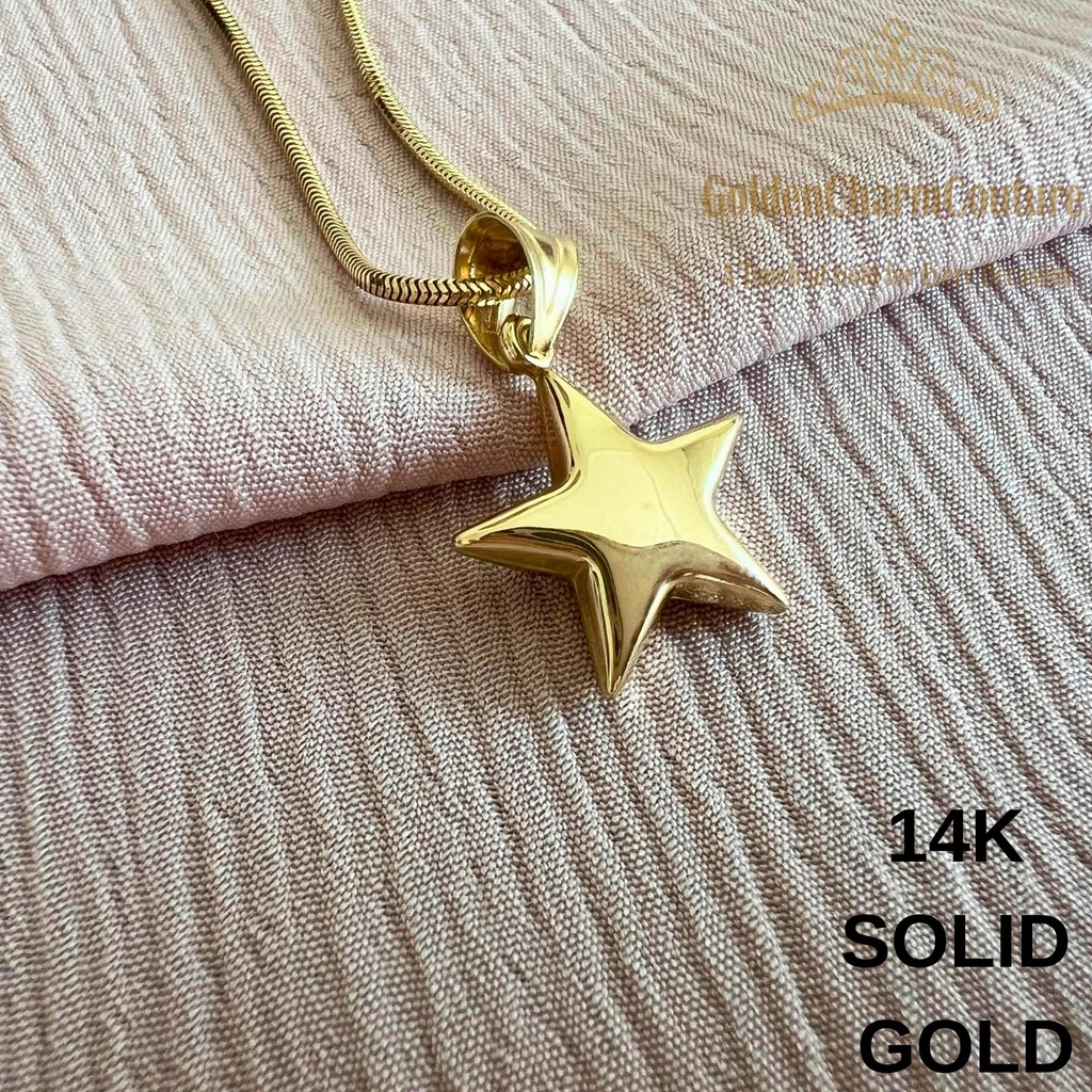 [N-SGSTP-6.5IN-OC] 14K Solid Gold Star Pendant Necklace | Dainty Charm | Minimalist Everyday Gift (6.5" - 17 cm, Only Charm)