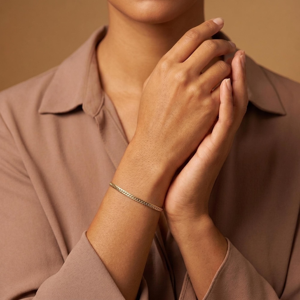 [N-SGCUB-3MM-6.5IN] 14K Solid Gold Curb Chain Bracelet | Polished Cuban Link Weave | Unisex Everyday Stacking (3 mm, 6.5" - 17 cm)