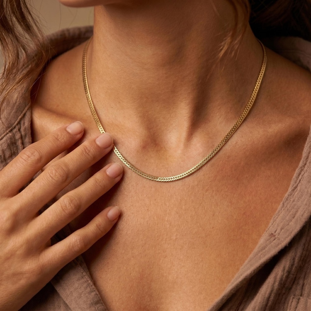 [N-SGCUN-3MM-6.5IN] 14K Solid Gold Curb Chain Necklace | Tight Cuban Link Weave | Waterproof Unisex Jewelry (3 mm, 6.5" - 17 cm)