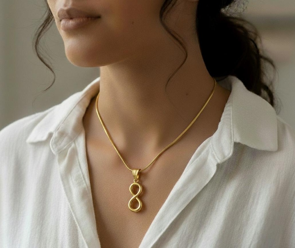 [N-SGINP-6.5IN-OC] 14K Solid Gold Infinity Pendant Necklace | Dainty Symbol Charm | Minimalist Gift for Her or Him (6.5" - 17 cm, Only Charm)