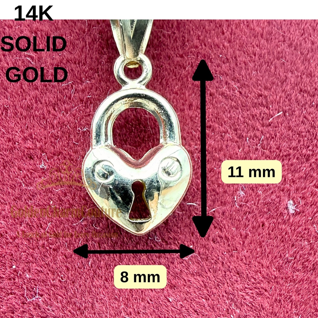 [N-SGHPP-6.5IN-OC] 14K Solid Gold Heart Padlock Pendant Necklace | Real Gold Lock Charm | Minimalist Unisex Gift (6.5" - 17 cm, Only Charm)