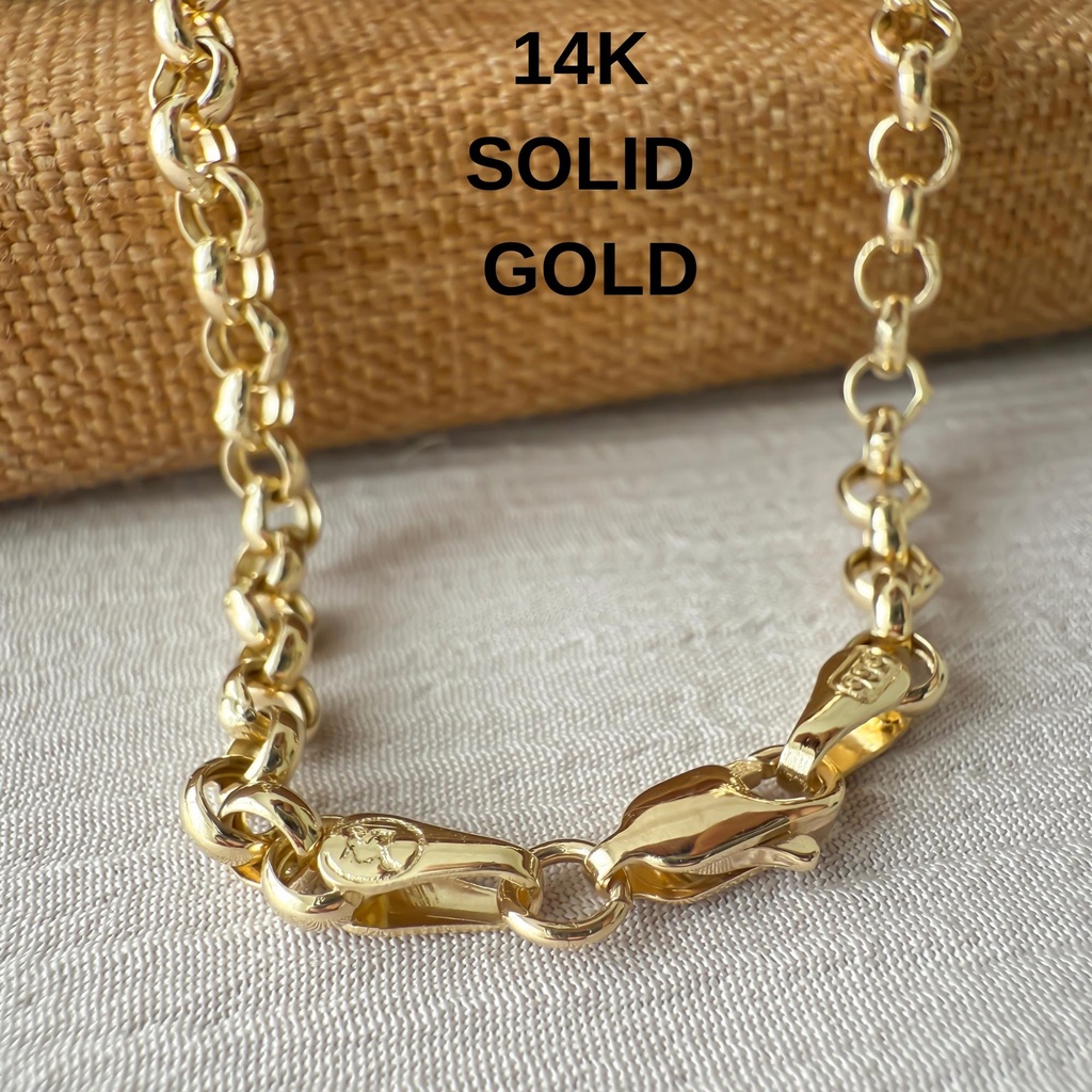 [N-SGROC-425-6.5IN] 14K Solid Gold Rolo Chain Necklace | 4.25mm Classic Link | Waterproof Everyday Layering (6.5" - 17 cm)