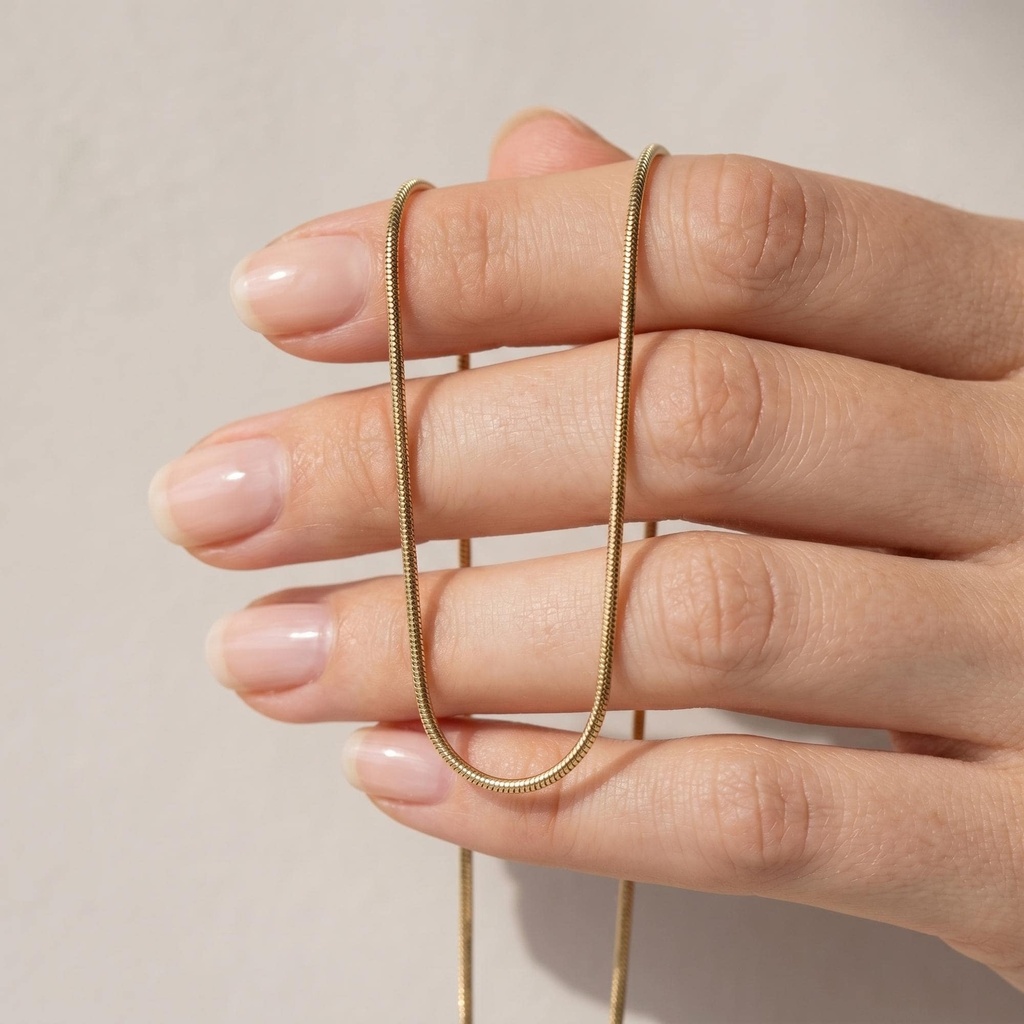 [N-SGSNC-100-6.5IN] 14K Solid Gold Snake Chain Necklace | 1mm Round Link | Dainty Everyday Layering (6.5" - 17 cm)