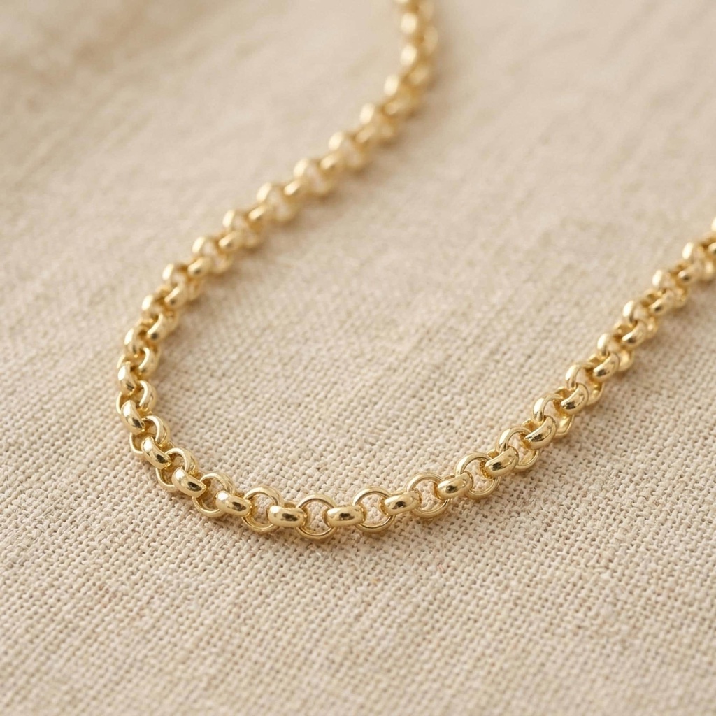 [N-SGROC-250-6.5IN] 14K Solid Gold Rolo Chain Necklace | 2.5mm Dainty Link | Name Pendant & Layering Chain (6.5" - 17 cm)