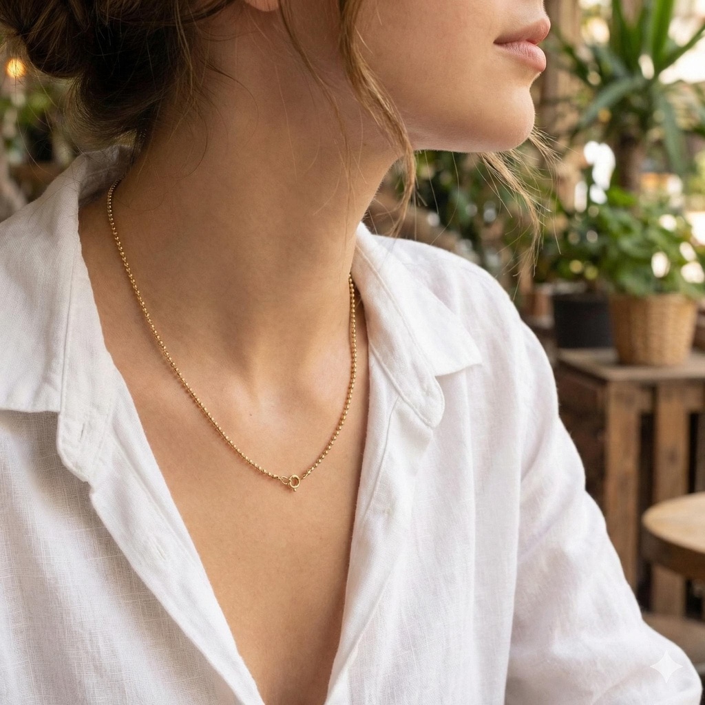 [N-SGBCC-100-6.5IN] 14K Solid Gold Diamond Cut Ball Chain Necklace | 1mm Dainty Faceted Beads | Minimalist Layering (6.5" - 17 cm)