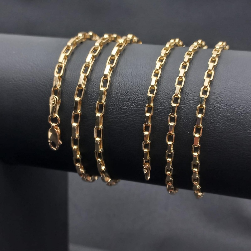 [N-SGBXC-25X45-6.5IN] 14K Solid Gold Box Chain Necklace | 2.5x4.5mm Rectangular Link | Everyday Gift for Men & Women (6.5" - 17 cm)