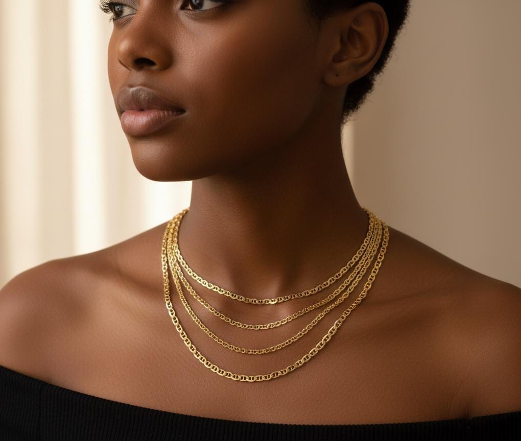 [N-SGMRC-2.6MM-6.5IN] 14K Solid Gold Mariner Chain Necklace | Anchor Link Pattern | Unisex Everyday Gold (2.6 mm, 6.5" - 17 cm)