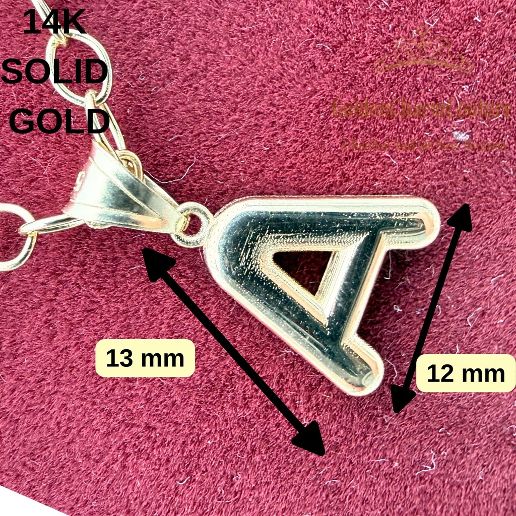 [N-SGLAP-6.5IN-OC] 14K Solid Gold Letter A Initial Necklace | Dainty Personalized Charm Pendant | Unisex Gift (6.5" - 17 cm, Only Charm)