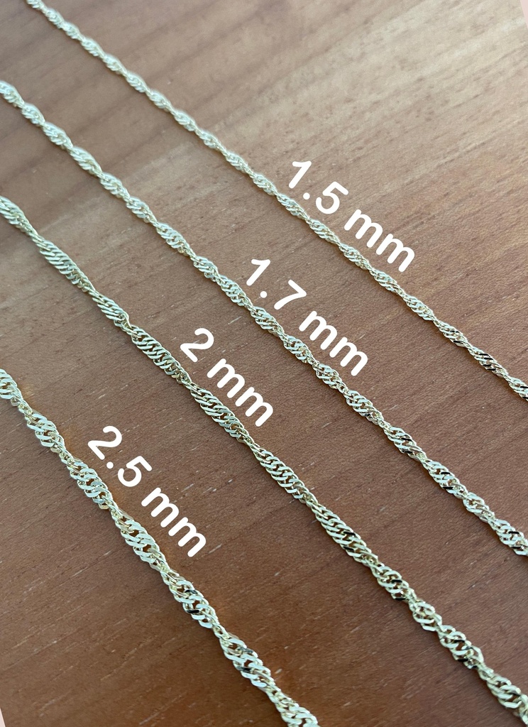 [N-SGSIC-1.5MM-6.5IN] 14K Solid Gold Singapore Chain Necklace | Twisted Rope Link | Delicate Minimalist Gold (1.5 mm, 6.5" - 17 cm)