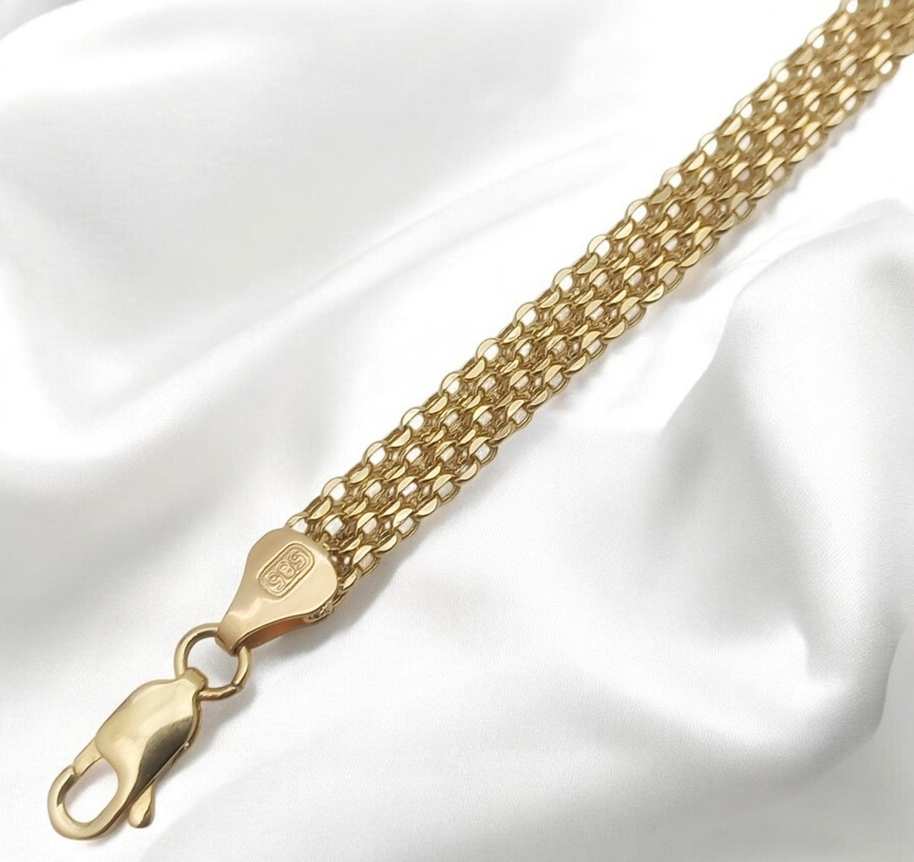 [N-SGBMC-6.5IN] 14K Solid Gold Bismarck Chain Bracelet | Handmade Flat Byzantine Weave | 5.5mm Unisex Gold (6.5" - 17 cm)