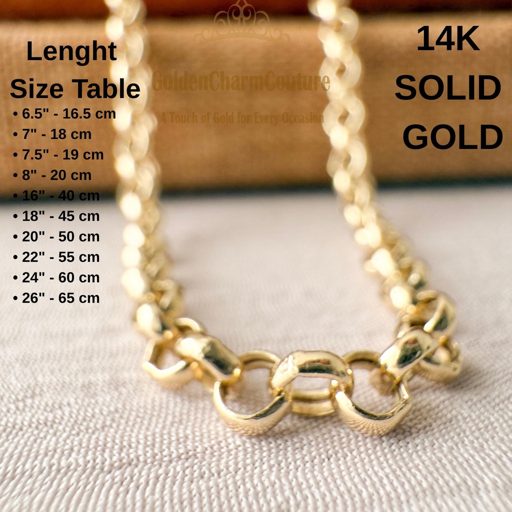[N-SGROC-375-6.5IN] 14K Solid Gold Rolo Chain Necklace | 3.75mm Classic Link | Unisex Everyday Chain (6.5" - 17 cm)