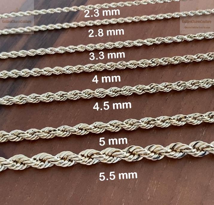 [N-SGRPC-4.5MM-6.5IN] 14K Solid Gold Rope Chain Necklace | Twisted Diamond Cut Link | Unisex Everyday Gold (4.5 mm, 6.5" - 17 cm)