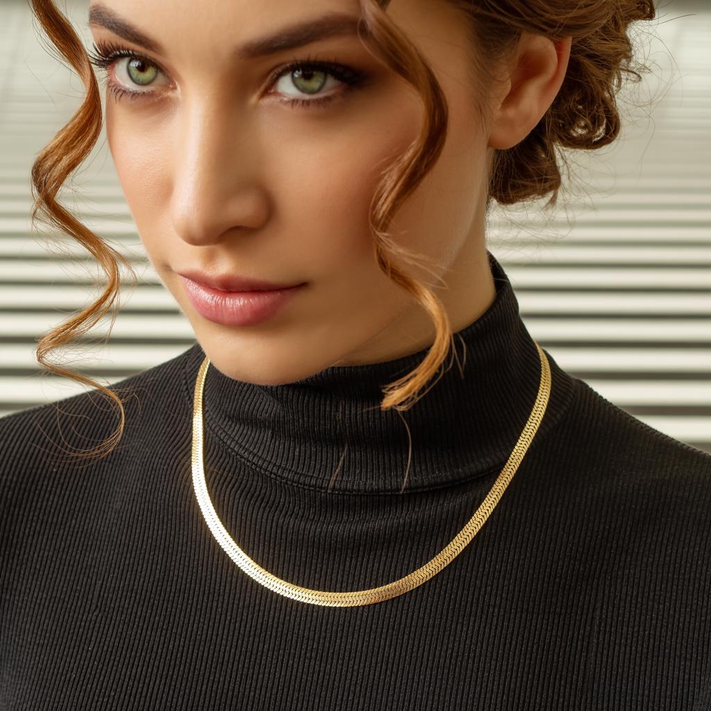[N-SGSNC-MW-3.5MM-6.5IN] 14K Solid Gold Snake Chain Necklace | Sleek Round Link | Waterproof Layering Chain (3.5 mm, 6.5" - 17 cm)